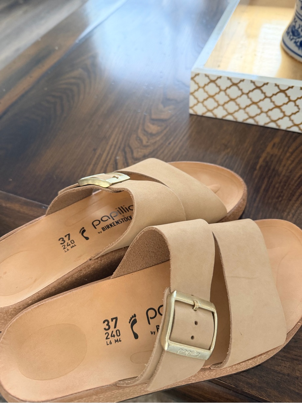 Women's Tan Suede Slide Sandals by Papillio